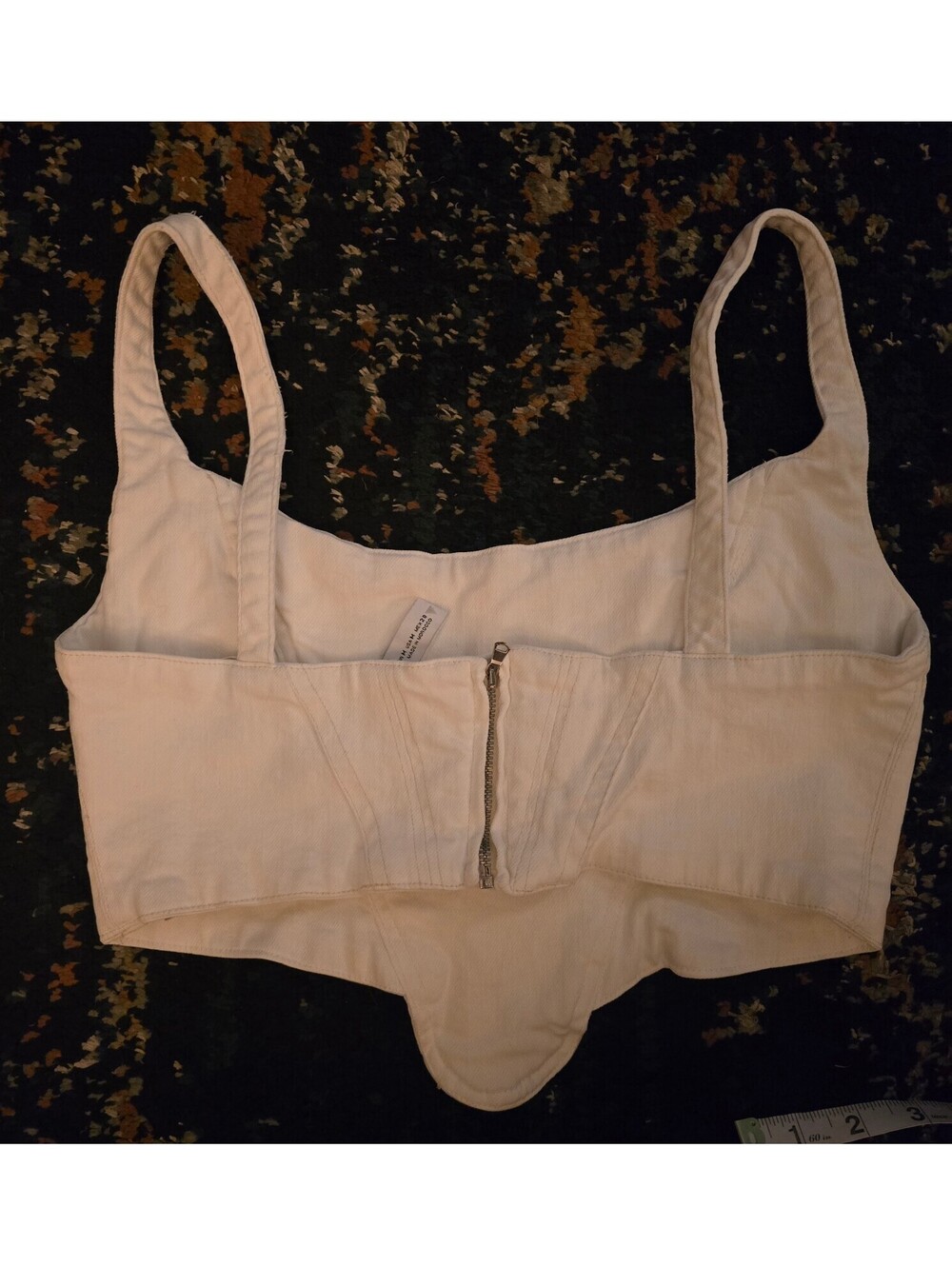 ZARA White Denim Corset Crop Top Back Zip